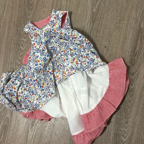 Pippa & Julie Bicycle Floral Dress Size 4 Whimsical Bike Print Gingham Bow - Picture 8 of 11